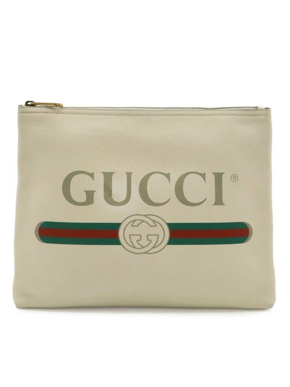 Gucci Print Portfolio Clutch Leather Ivory White Green Red
